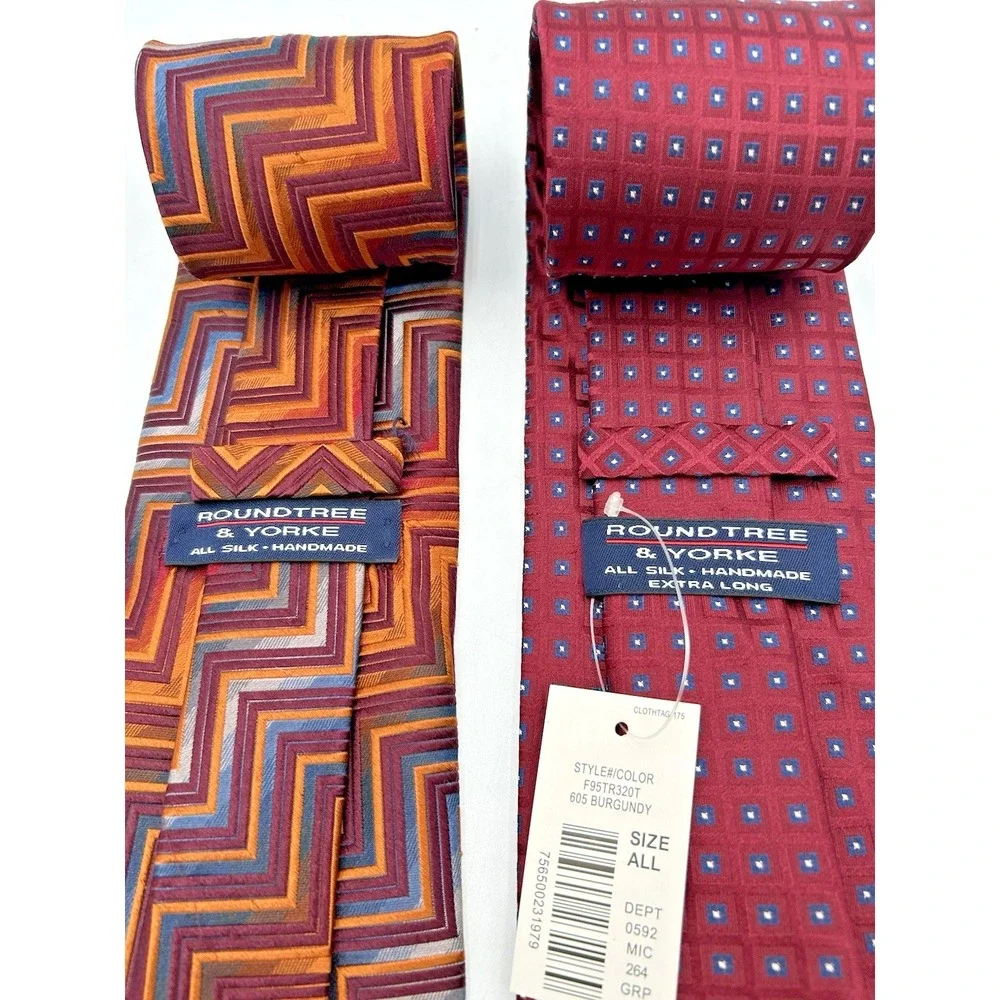 Roundtree & Yorke Slim Tie‎ Men Red Blue Gold Geometric 100% Silk Classic Formal